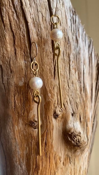 Pearl Drop Bar Earrings